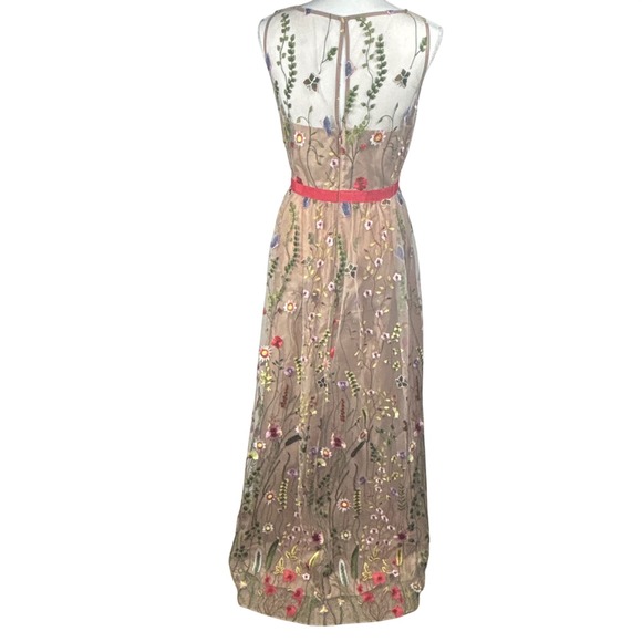 Adrianna Papell Maxi Dress Floral Embroidered Overlay Gown Spring Prom Sz 10 - Picture 5 of 16